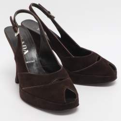 Pre Owned Prada Size 37 Brown Suede Slingback Pumps