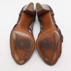 مملوكة مسبقًا حذاء كعب عالي برادا قماش كانفاس بنفسجي و جلد منقوش مقلّم بمقدمة مفتوحة مقاس 36