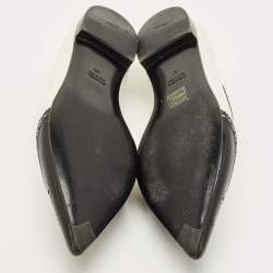 مملوكة مسبقًا Prada Size 40 Silver/Black Leather Brogue Pointed Toe Smoking Slippers