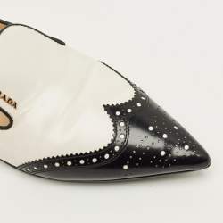 مملوكة مسبقًا Prada Size 40 Silver/Black Leather Brogue Pointed Toe Smoking Slippers