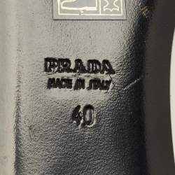 مملوكة مسبقًا Prada Size 40 Silver/Black Leather Brogue Pointed Toe Smoking Slippers