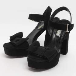 مملوكة مسبقًا Prada Bow Size 39 Black Suede Ankle Strap Platform Sandals