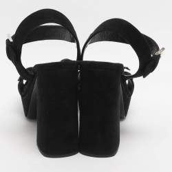 مملوكة مسبقًا Prada Bow Size 39 Black Suede Ankle Strap Platform Sandals