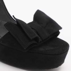مملوكة مسبقًا Prada Bow Size 39 Black Suede Ankle Strap Platform Sandals