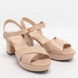 Pre Owned Prada Size 39 Beige Patent Leather Crisscross Ankle Strap Sandals
