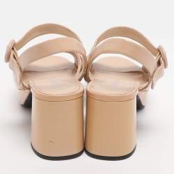 Pre Owned Prada Size 39 Beige Patent Leather Crisscross Ankle Strap Sandals