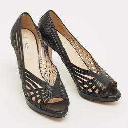Pre Owned Prada Size 40 Black Woven Leather Peep Toe Pumps