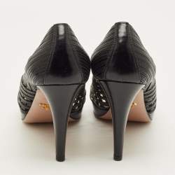 Pre Owned Prada Size 40 Black Woven Leather Peep Toe Pumps