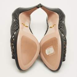 Pre Owned Prada Size 40 Black Woven Leather Peep Toe Pumps