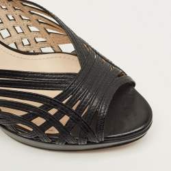 Pre Owned Prada Size 40 Black Woven Leather Peep Toe Pumps