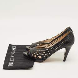Pre Owned Prada Size 40 Black Woven Leather Peep Toe Pumps