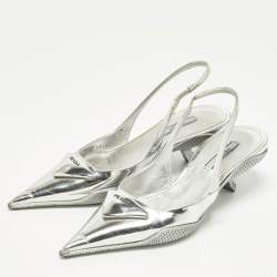 Pre Owned Prada Size 36 Silver Leather Pointed Slingback Pumps