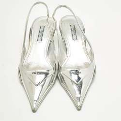Pre Owned Prada Size 36 Silver Leather Pointed Slingback Pumps