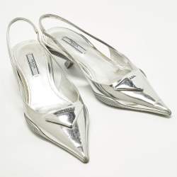 Pre Owned Prada Size 36 Silver Leather Pointed Slingback Pumps