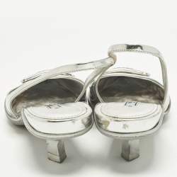 Pre Owned Prada Size 36 Silver Leather Pointed Slingback Pumps