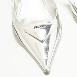 Pre Owned Prada Size 36 Silver Leather Pointed Slingback Pumps