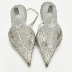 Pre Owned Prada Size 36 Silver Leather Pointed Slingback Pumps