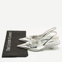 Pre Owned Prada Size 36 Silver Leather Pointed Slingback Pumps