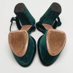 مملوكة مسبقًا حذاء كعب عالي برادا مخمل أخضر حزام كاحل منصة مقاس 40