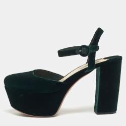 مملوكة مسبقًا Prada Size 40 Green Velvet Platform Ankle Strap Pumps