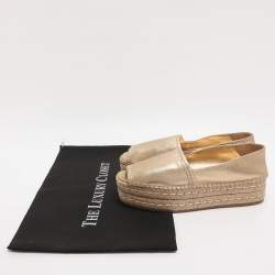 مملوكة مسبقًا Prada Size 38 Gold Leather Peep Toe Platform Espadrille Flats