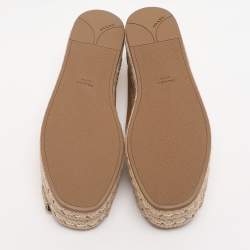 مملوكة مسبقًا Prada Size 38 Gold Leather Peep Toe Platform Espadrille Flats