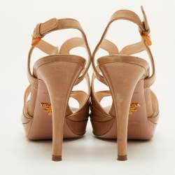 Pre Owned Prada Size 37 Beige Leather Platform Ankle Strap Sandals
