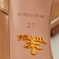 Pre Owned Prada Size 37 Beige Leather Platform Ankle Strap Sandals