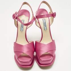 مملوكة مسبقًا Prada Size 38.5 Pink Satin Crisscross Ankle Strap Sandals