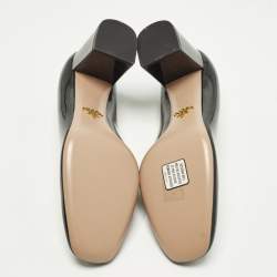 مملوكة مسبقًا حذاء كعب عالي لوفرز برادا بكعب سميك جلد لامع أسود مقاس 39