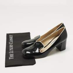 مملوكة مسبقًا حذاء كعب عالي لوفرز برادا بكعب سميك جلد لامع أسود مقاس 39