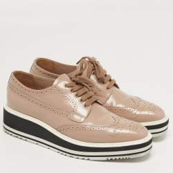 Pre Owned حذاء أوكسفورد برادا رباط نعل سميك طباعة زهور جلد رمادي مقاس 38