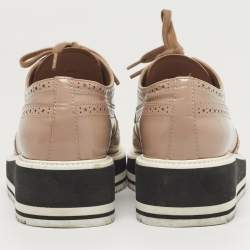 Pre Owned حذاء أوكسفورد برادا رباط نعل سميك طباعة زهور جلد رمادي مقاس 38