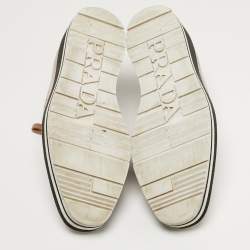 Pre Owned حذاء أوكسفورد برادا رباط نعل سميك طباعة زهور جلد رمادي مقاس 38