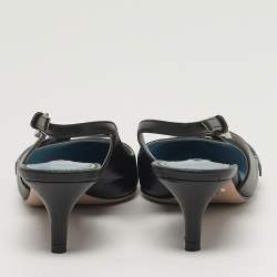 Pre Owned حذاء كعب عالي برادا جلد أسود بحزام خلفي مقاس 35