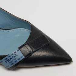 Pre Owned حذاء كعب عالي برادا جلد أسود بحزام خلفي مقاس 35