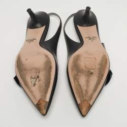 Pre Owned حذاء كعب عالي برادا جلد أسود بحزام خلفي مقاس 35