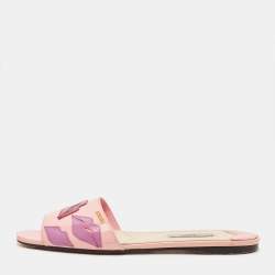 Pre Owned Prada Motif Size 37.5 Pink Patent Leather Flat Sandals