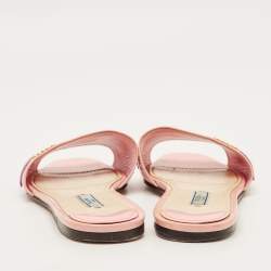 Pre Owned Prada Motif Size 37.5 Pink Patent Leather Flat Sandals