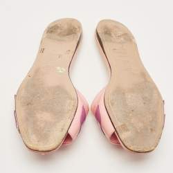 Pre Owned Prada Motif Size 37.5 Pink Patent Leather Flat Sandals