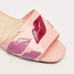 Pre Owned Prada Motif Size 37.5 Pink Patent Leather Flat Sandals