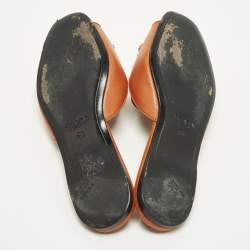 Pre Owned Prada Size 36 Orange Saffiano Leather Crystals Embellished Flat Slide