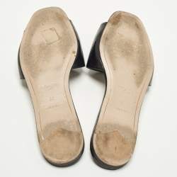 Pre Owned Prada Motif Flower Size 37 Black Patent Leather Flat Slide