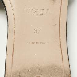 Pre Owned Prada Motif Flower Size 37 Black Patent Leather Flat Slide