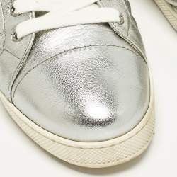 Pre Owned Prada Size 39.5 Silver Diagramme Leather Low Top Sneakers