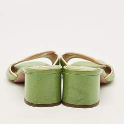 Pre Owned صندل سلايد برادا جلد لامع سافيانو بيج كعب سميك مقاس 39