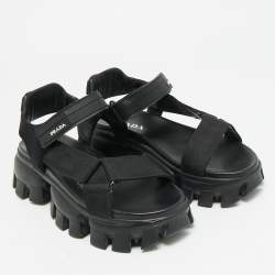 مملوكة مسبقًا صندل برادا منصة قماش أسود كلاودبست ثاندر مقاس 38