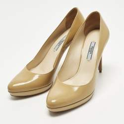 مملوكة مسبقًا Prada Size 39 Beige Saffiano Leather Platform Pumps