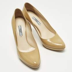 مملوكة مسبقًا Prada Size 39 Beige Saffiano Leather Platform Pumps