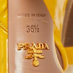 مملوكة مسبقًا Prada Size 36.5 Yellow Patent Leather Crisscross Ankle Strap Sandals